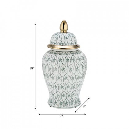 Sagebrook 18" Ceramic Temple Jar - Green/Gold