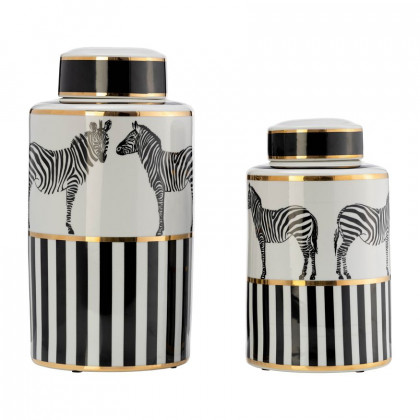 Sagebrook 16" Ceramic Zebra Jar With Lid - White/Gold