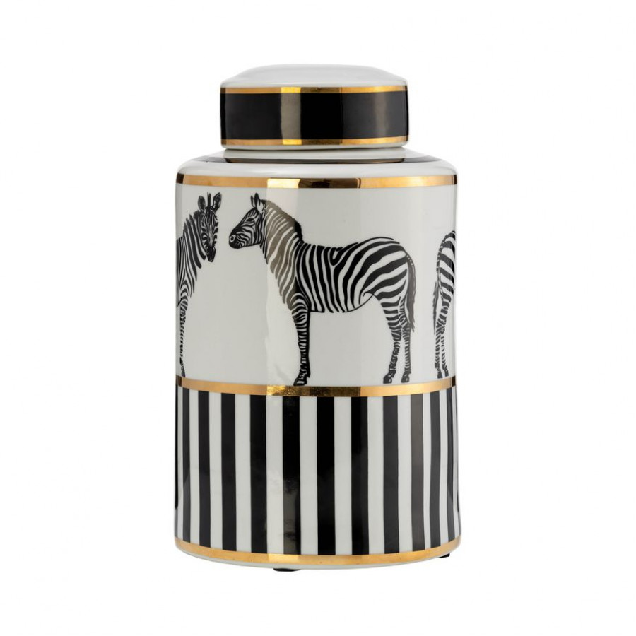Sagebrook 12" Ceramic Zebra Jar With Lid - White/Gold