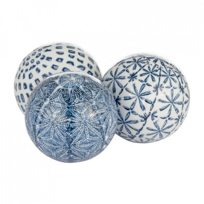 Sagebrook 4" Ceramic Boxed 3/a Painted Orbs - Blue/White