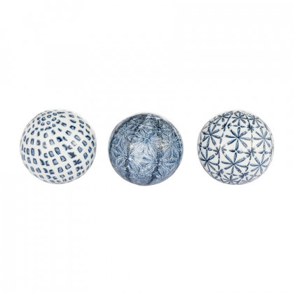 Sagebrook 4" Ceramic Boxed 3/a Painted Orbs - Blue/White