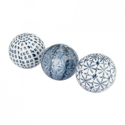 Sagebrook 4" Ceramic Boxed 3/a Painted Orbs - Blue/White