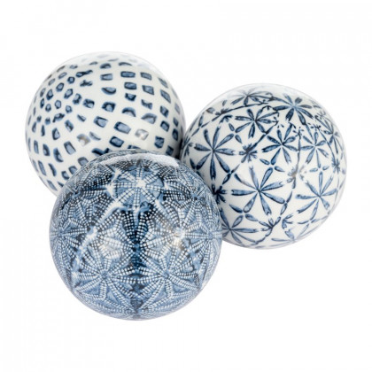Sagebrook 4" Ceramic Boxed 3/a Painted Orbs - Blue/White