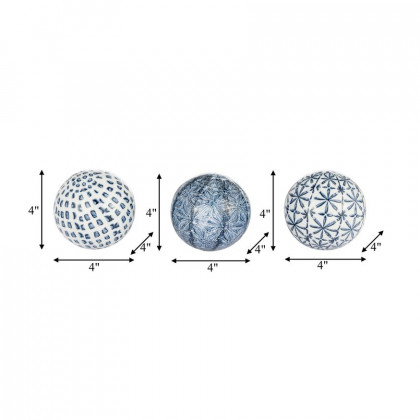 Sagebrook 4" Ceramic Boxed 3/a Painted Orbs - Blue/White