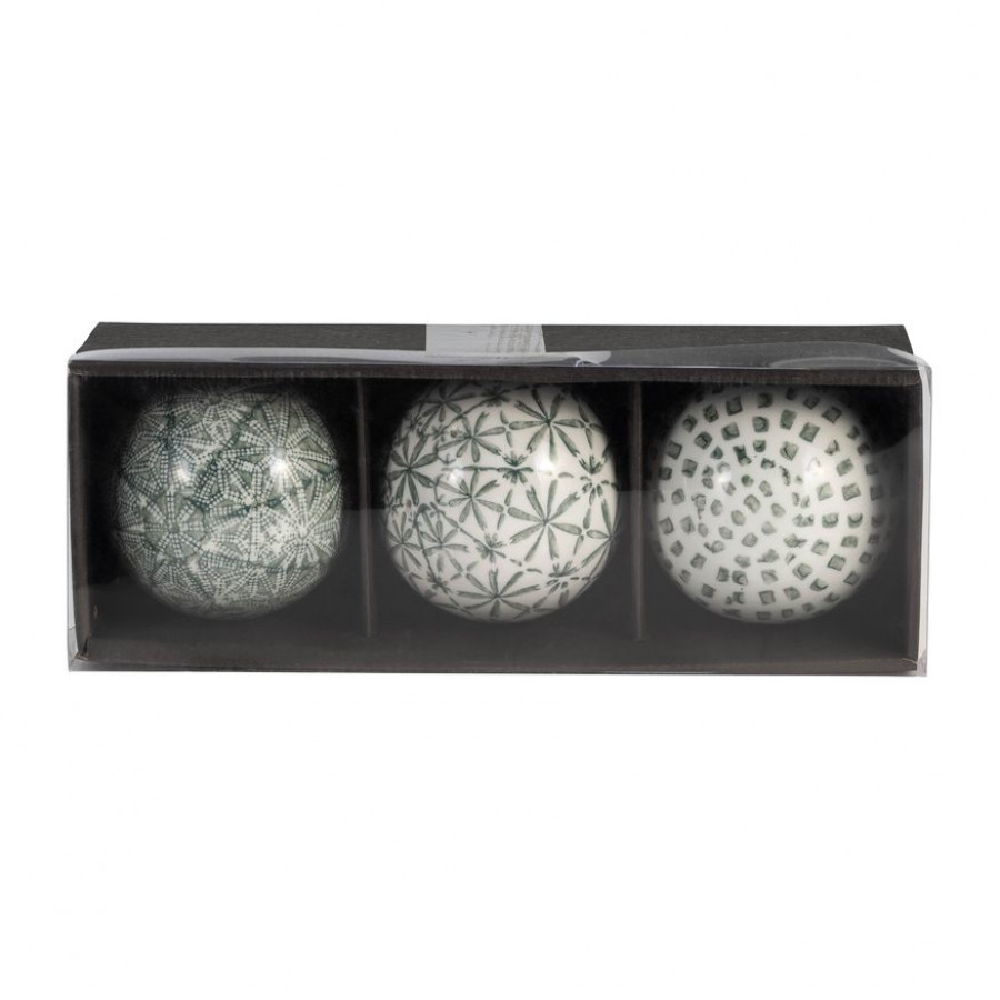 Sagebrook 4" Ceramic Boxed 3/a Painted Orbs - Green