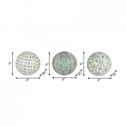 Sagebrook 4" Ceramic Boxed 3/a Painted Orbs - Green