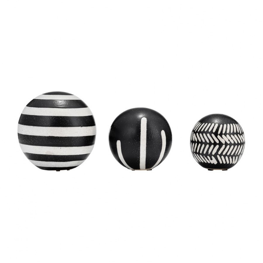 Sagebrook - 4"/5"/6" Ceramic Tribal Orbs (Set Of 3) in Black/ivory