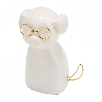 Sagebrook Ceramic 7"h - Puppy With Gold Glasses - White