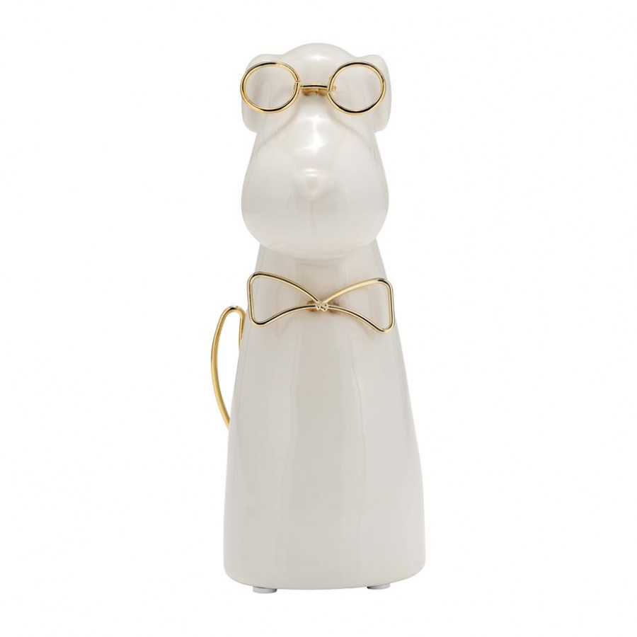 Sagebrook Ceramic 7"h - Puppy With Gold Glasses And Bowtie - White