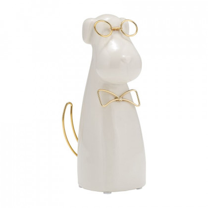 Sagebrook Ceramic 7"h - Puppy With Gold Glasses And Bowtie - White