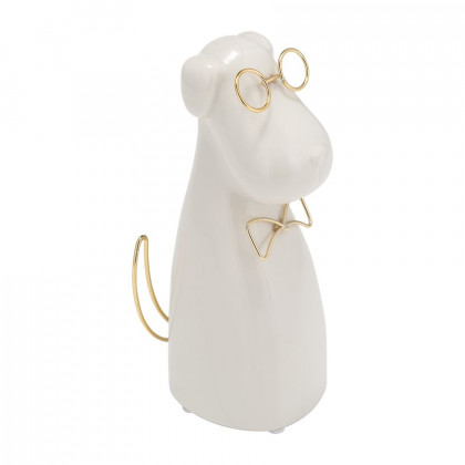 Sagebrook Ceramic 7"h - Puppy With Gold Glasses And Bowtie - White