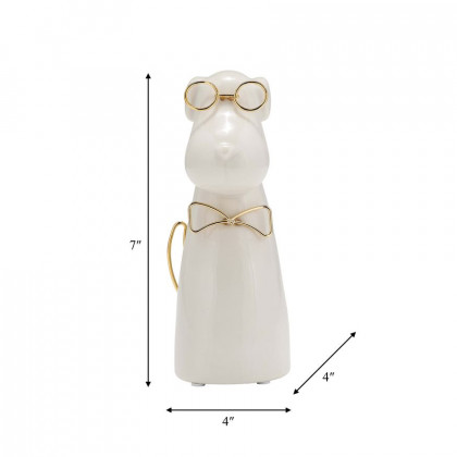 Sagebrook Ceramic 7"h - Puppy With Gold Glasses And Bowtie - White