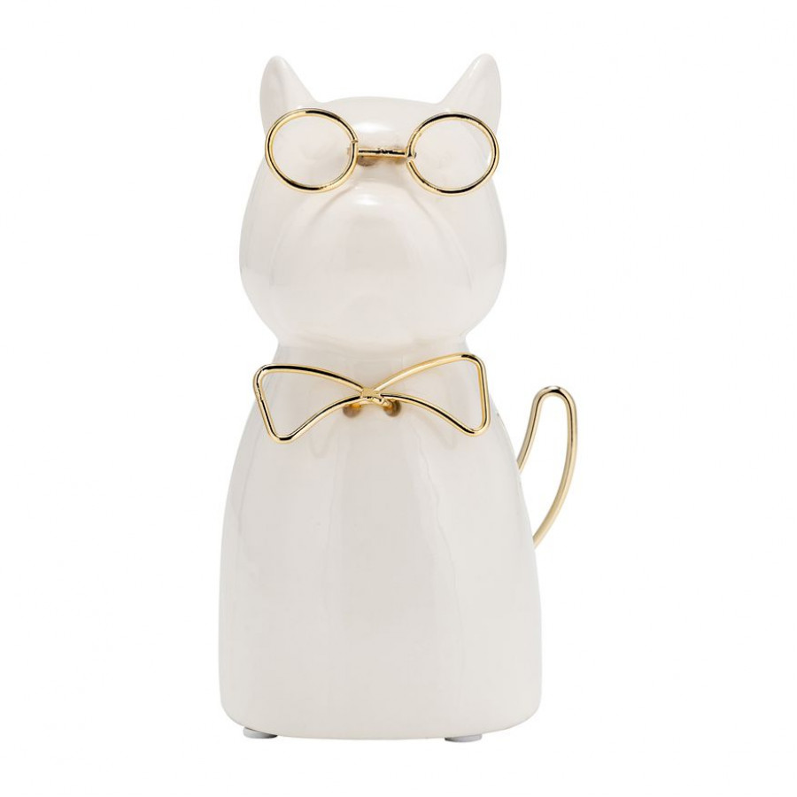 Sagebrook Ceramic 6"h - Puppy With Gold Glasses And Bowtie - White