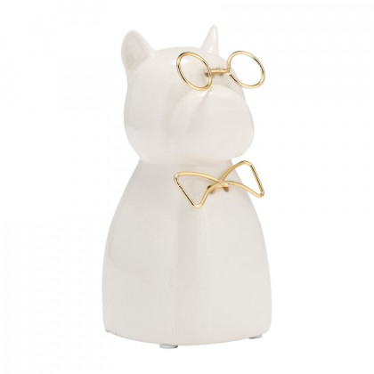 Sagebrook Ceramic 6"h - Puppy With Gold Glasses And Bowtie - White