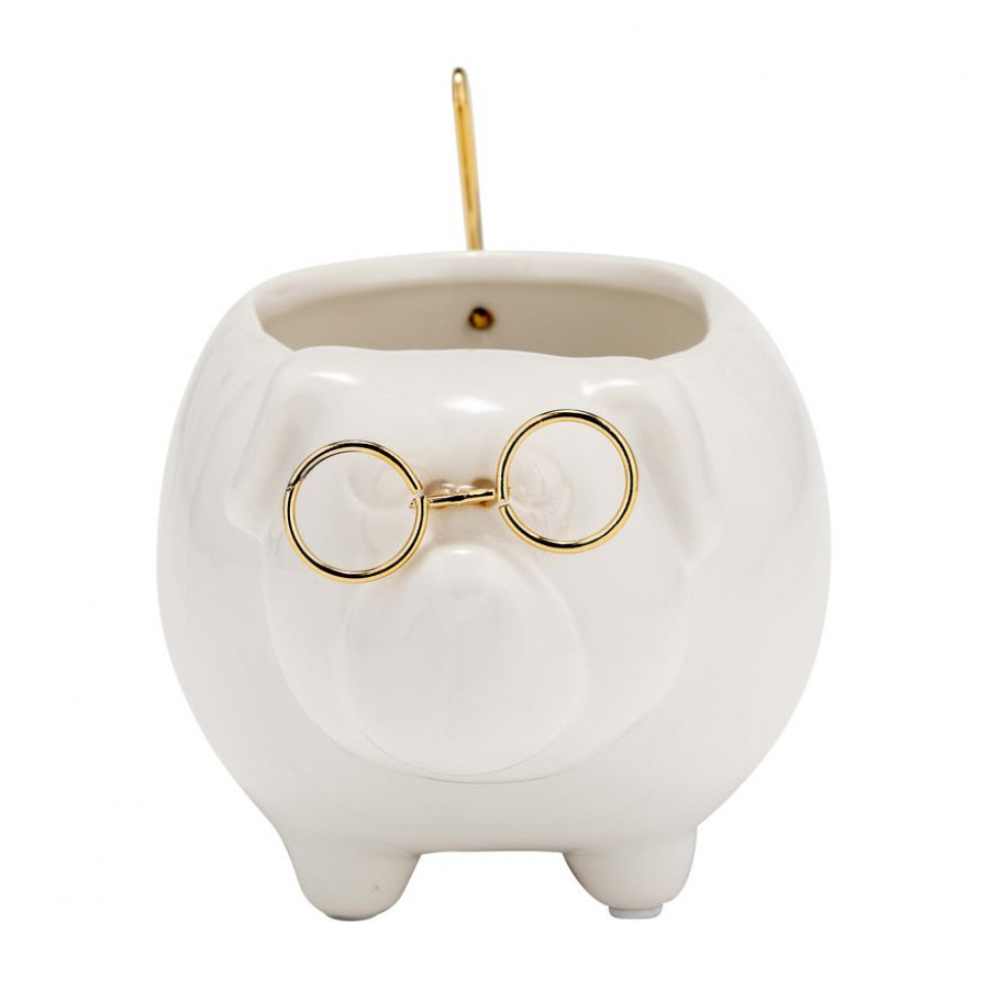 Sagebrook - 7" Ceramic Puppy With Gold Glasses in White