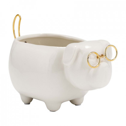 Sagebrook - 7" Ceramic Puppy With Gold Glasses in White