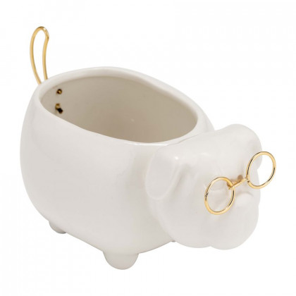 Sagebrook - 7" Ceramic Puppy With Gold Glasses in White