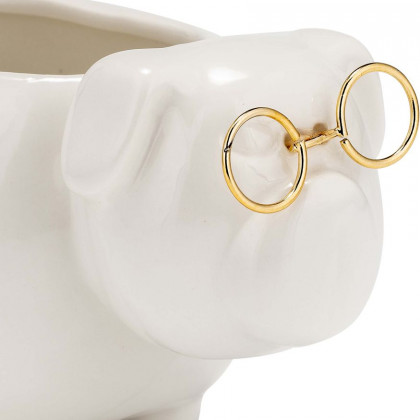 Sagebrook - 7" Ceramic Puppy With Gold Glasses in White