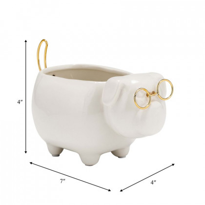 Sagebrook - 7" Ceramic Puppy With Gold Glasses in White