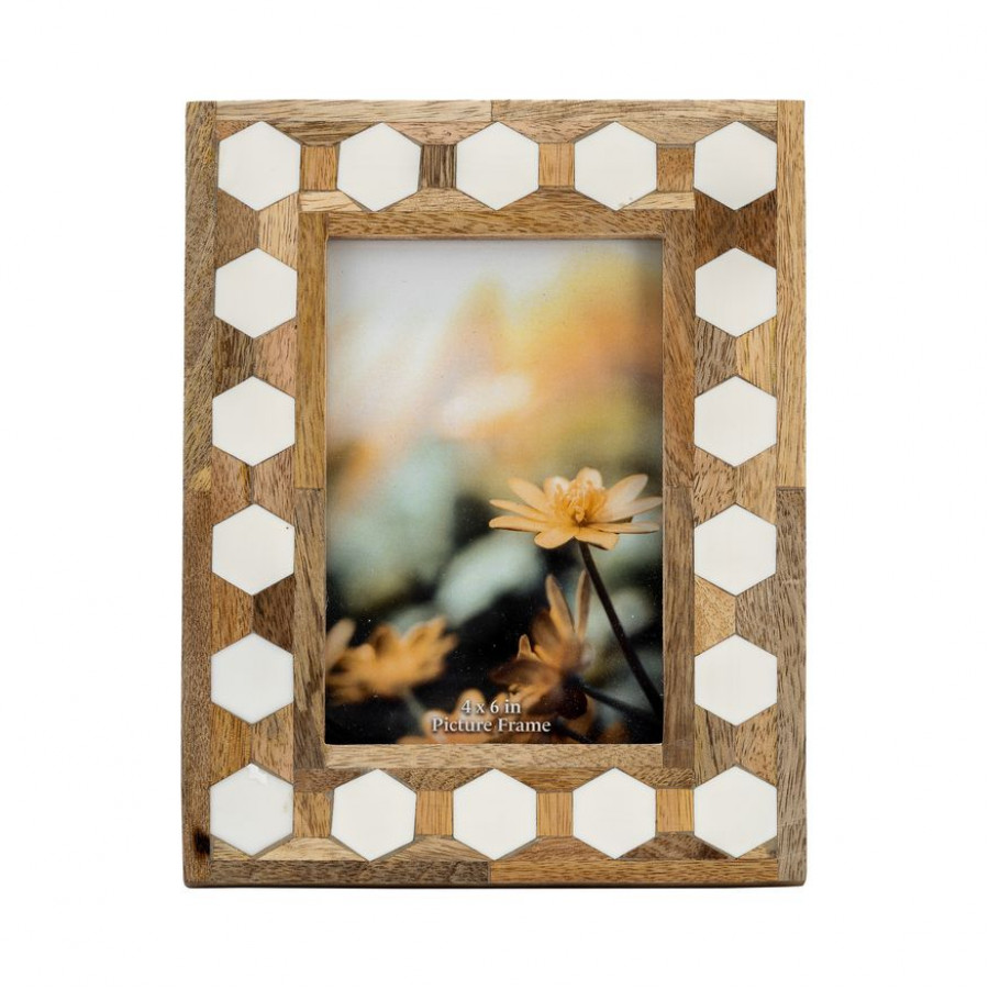 Sagebrook 4"x6" Wood/Resin Hexagon Frame - White