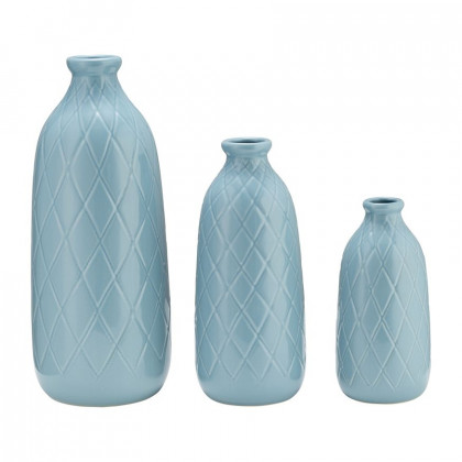 Sagebrook 16" Ceramic Plaid Textured Vase - Cameo Blue