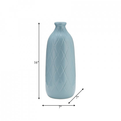 Sagebrook 16" Ceramic Plaid Textured Vase - Cameo Blue