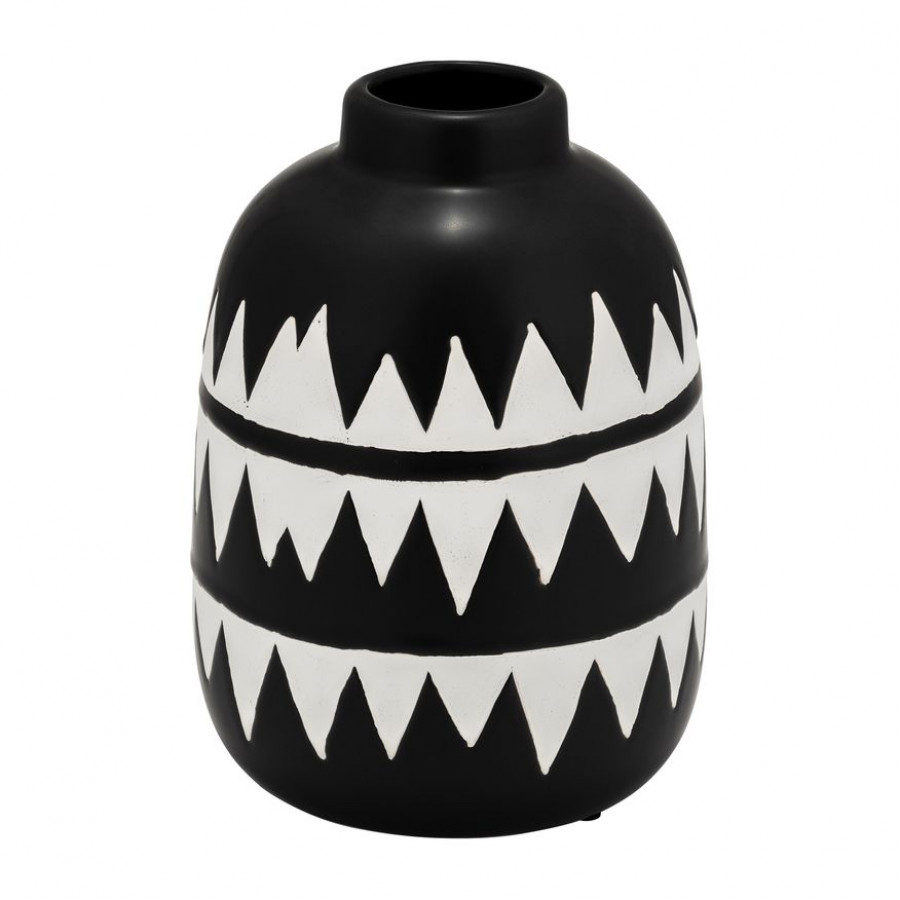 Sagebrook 9" Ceramic Tribal Flower Vase - Black/White