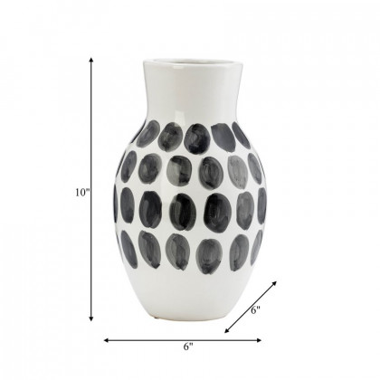 Sagebrook 10" Ceramic Black Polk-a-dot Flower Vase - White