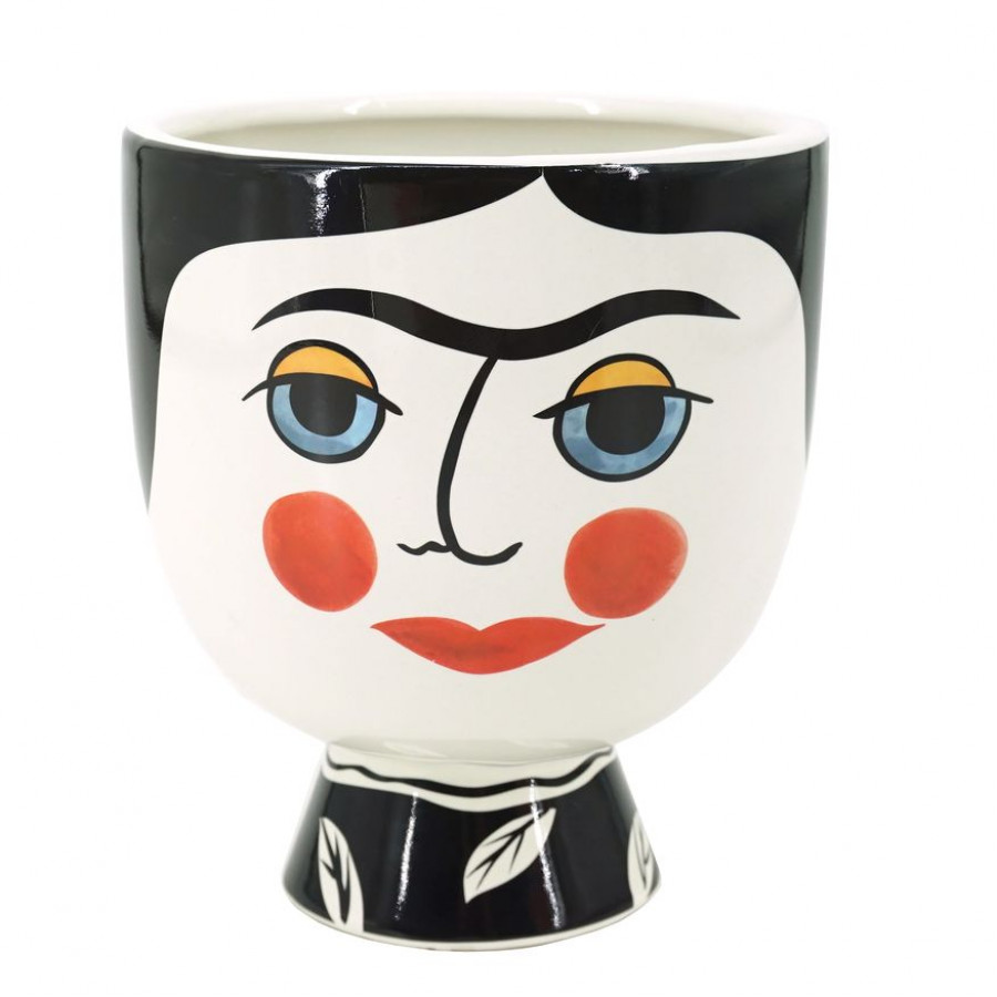 Sagebrook - 7" Ceramic Frida Face Flower Vase in Black/White