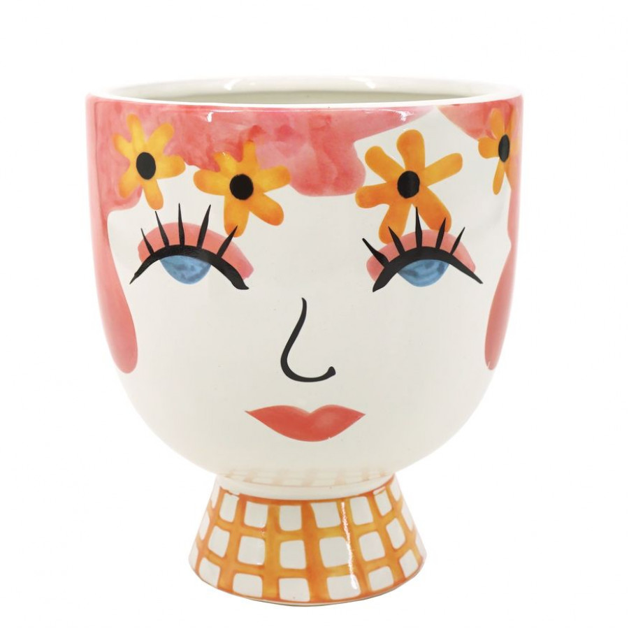 Sagebrook - 7" Ceramic Pretty Eyelash Flower Vase in Pink/White