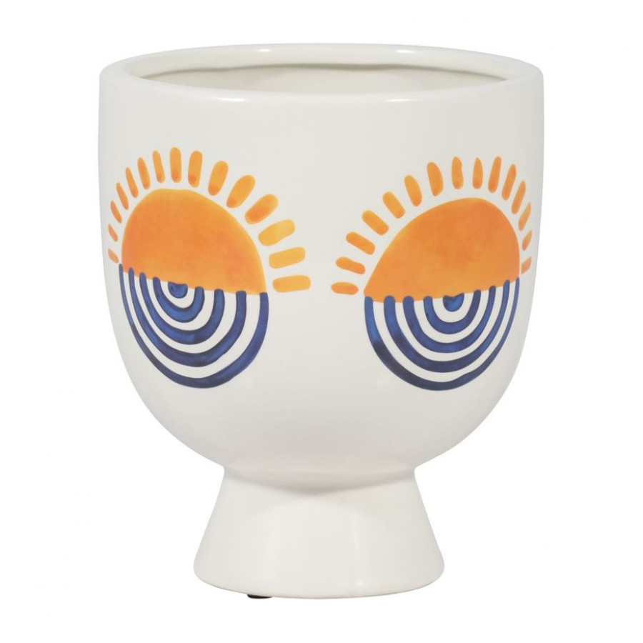 Sagebrook - 7" Ceramic Sunrise Eyes Flower Vase in White/Orange/Blue