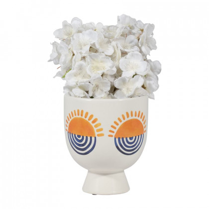 Sagebrook - 7" Ceramic Sunrise Eyes Flower Vase in White/Orange/Blue