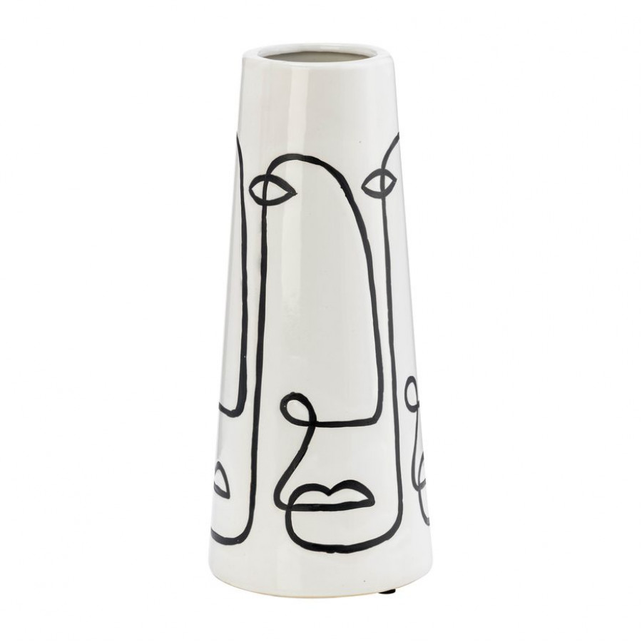 Sagebrook - 11" Ceramic Geo Funny Face Flower Vase in White/Black