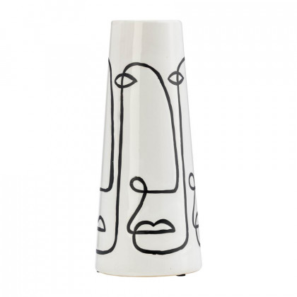 Sagebrook - 11" Ceramic Geo Funny Face Flower Vase in White/Black