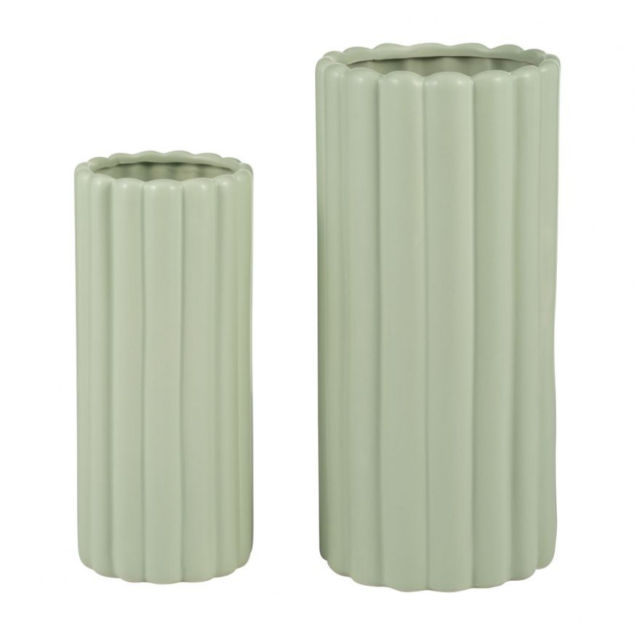Sagebrook 10"/13" Ceramic Ribbed Vases (Set Of 2) - Cucumber