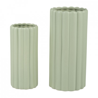 Sagebrook 10"/13" Ceramic Ribbed Vases (Set Of 2) - Cucumber