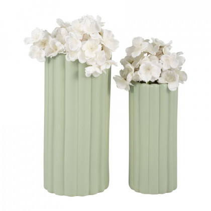 Sagebrook 10"/13" Ceramic Ribbed Vases (Set Of 2) - Cucumber