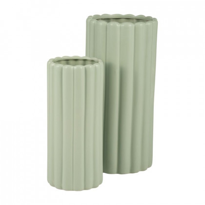 Sagebrook 10"/13" Ceramic Ribbed Vases (Set Of 2) - Cucumber