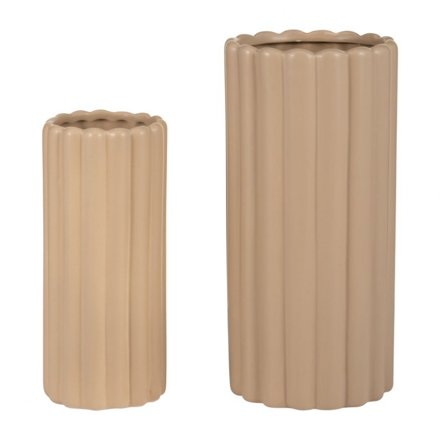 Sagebrook 10"/13" Ceramic Ribbed Vases (Set Of 2) - Irish Cream