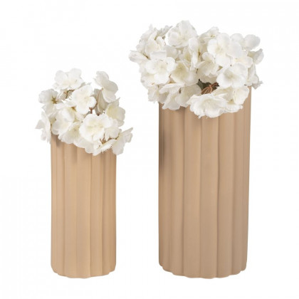 Sagebrook 10"/13" Ceramic Ribbed Vases (Set Of 2) - Irish Cream