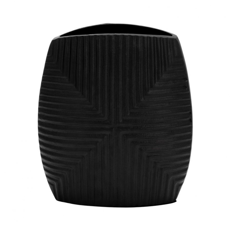 Sagebrook 10" Metal Ribbed Vase - Matte Black