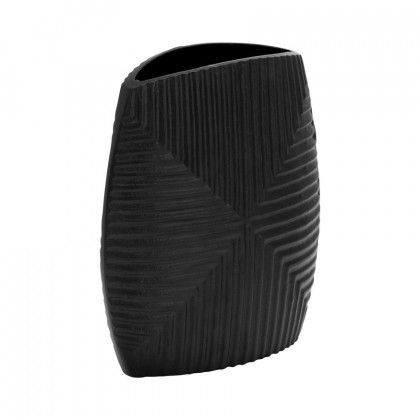 Sagebrook 10" Metal Ribbed Vase - Matte Black