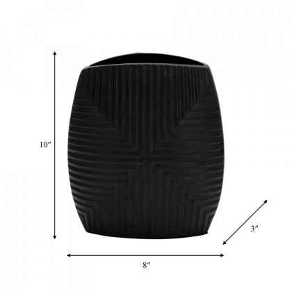 Sagebrook 10" Metal Ribbed Vase - Matte Black