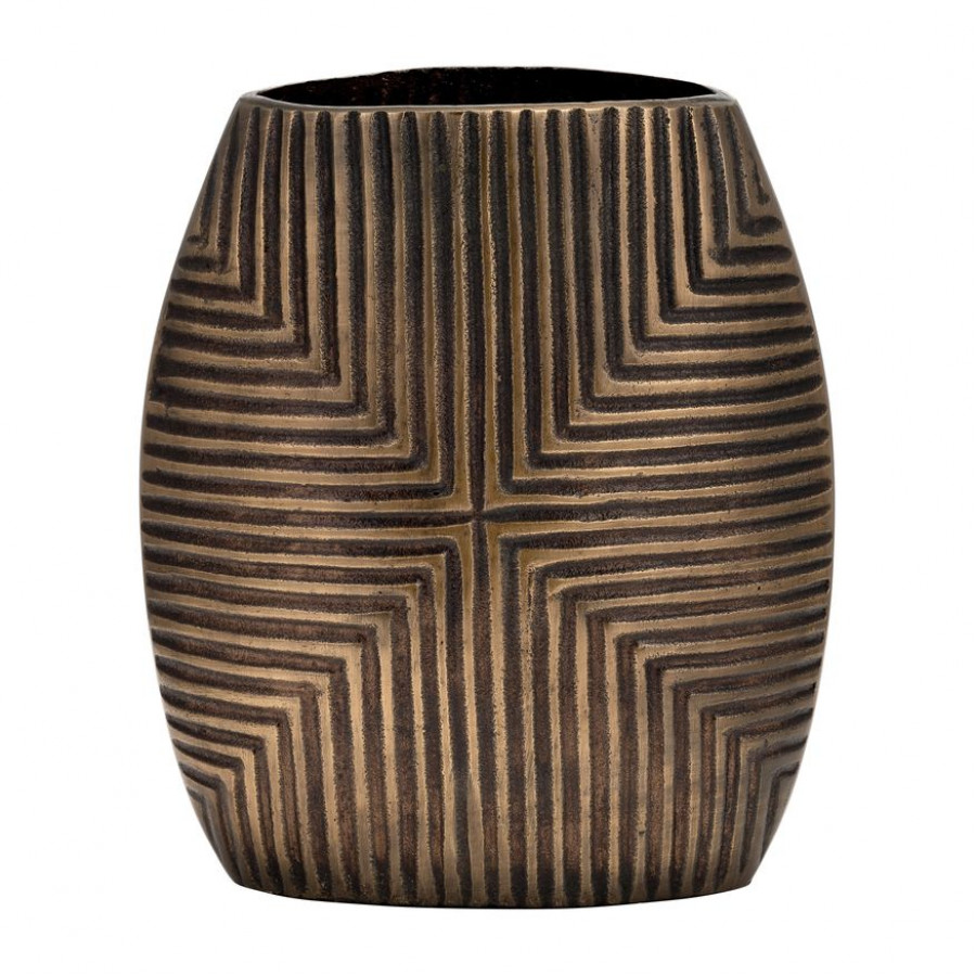 Sagebrook 12" Metal Ribbed Vase - Brass Antique