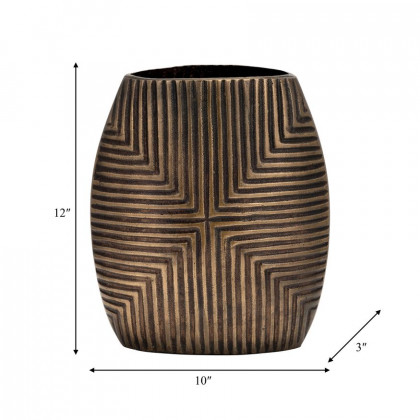 Sagebrook 12" Metal Ribbed Vase - Brass Antique