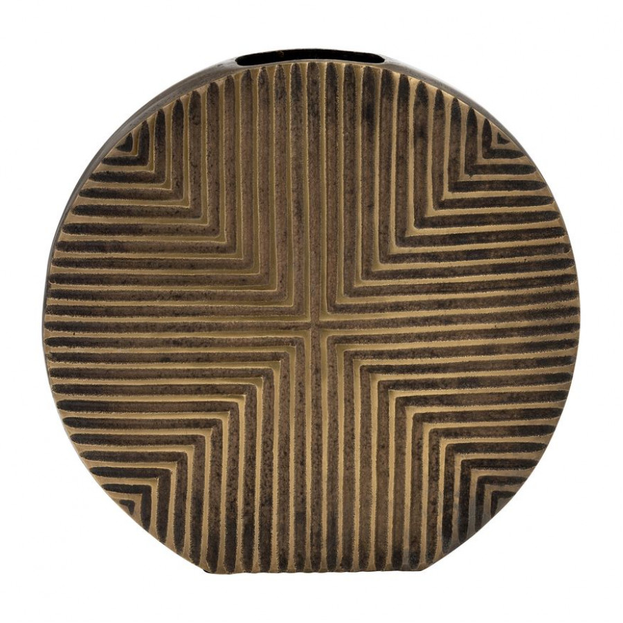 Sagebrook - 13" Metal Round Ribbed Vase in Brass Antique