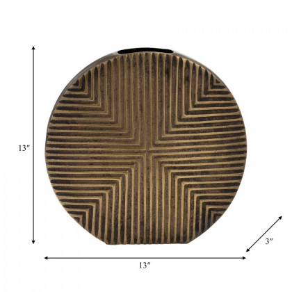 Sagebrook - 13" Metal Round Ribbed Vase in Brass Antique