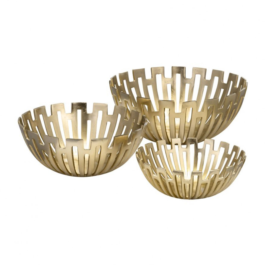 Sagebrook - 11"/14"/16" Metal Geometric Bowls (Set Of 3) in Gold