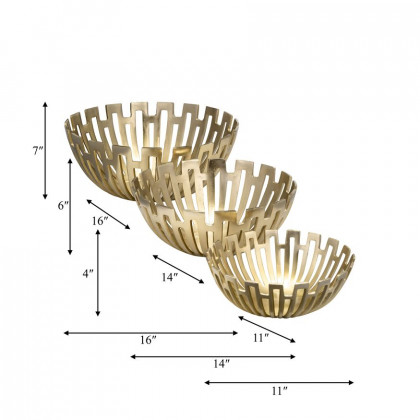 Sagebrook - 11"/14"/16" Metal Geometric Bowls (Set Of 3) in Gold
