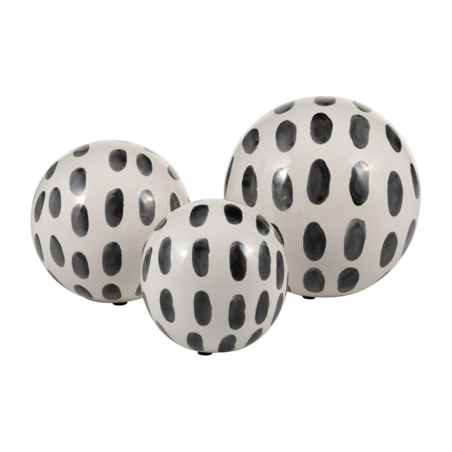 Sagebrook - 4"/5"/6" Ceramic Spotted Orbs (Set Of 3) in Black/White